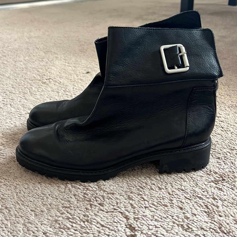 Black Zara Leather Buckle Ankle Boots